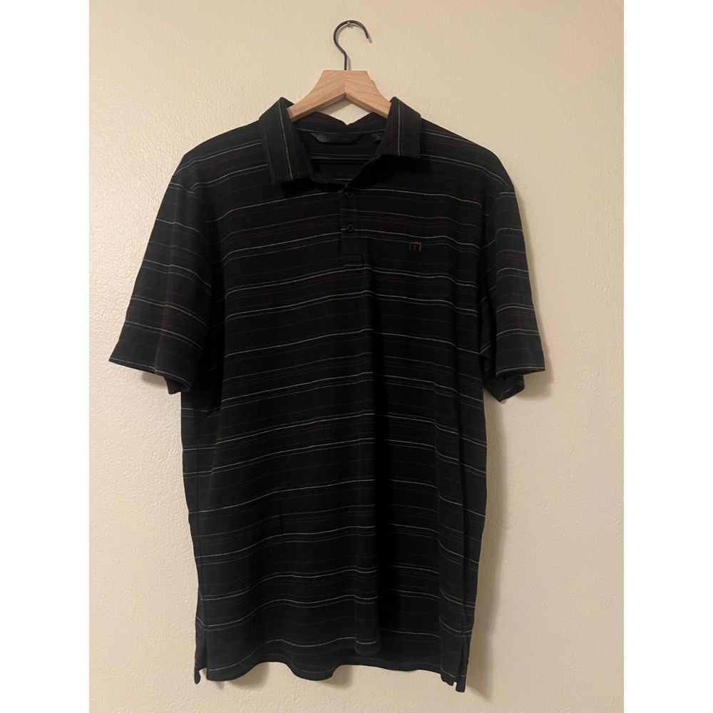 TravisMathew Mens Black Striped Short Sleeve Golf Polo Shirt Size L